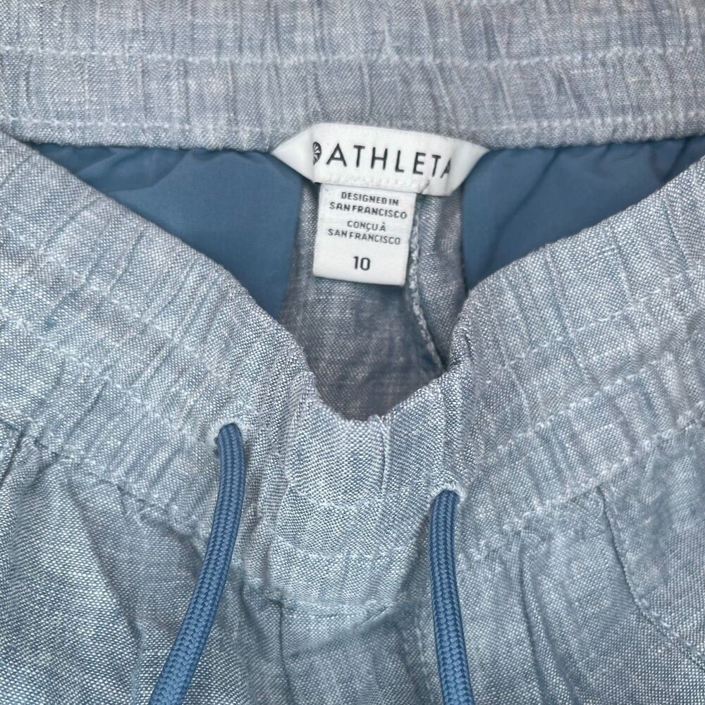 Athleta Cabo Linen Jogger Pants 10 Blue Drawstring Beach Coastal Resort Vacay - Picture 4 of 15